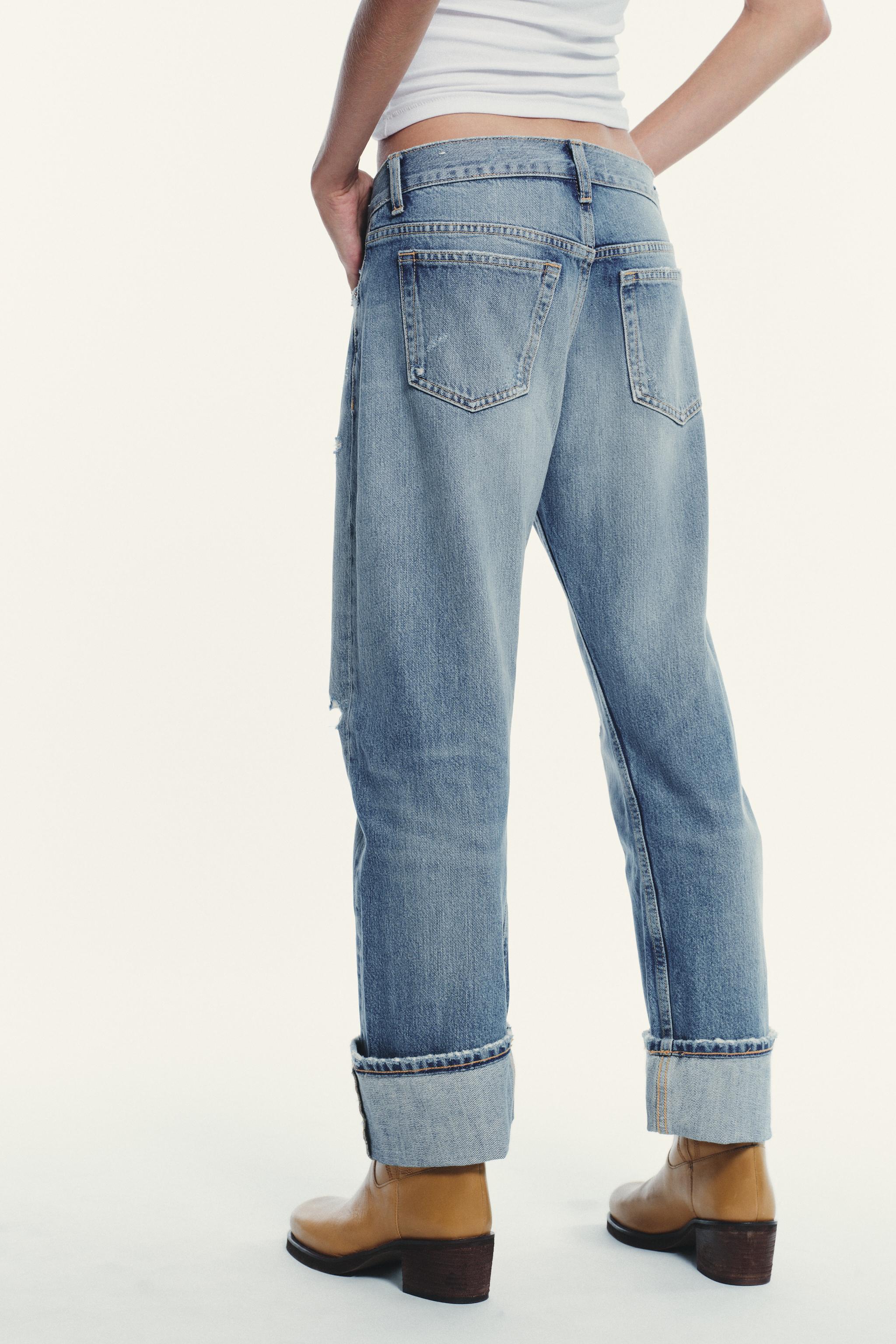 TRF MID-RISE RIPPED STRAIGHT JEANS